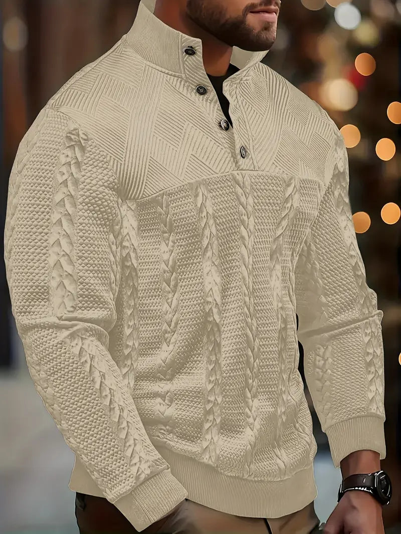 DAWSON | LONG SLEEVE HENLEY SWEATER WITH STRIPES