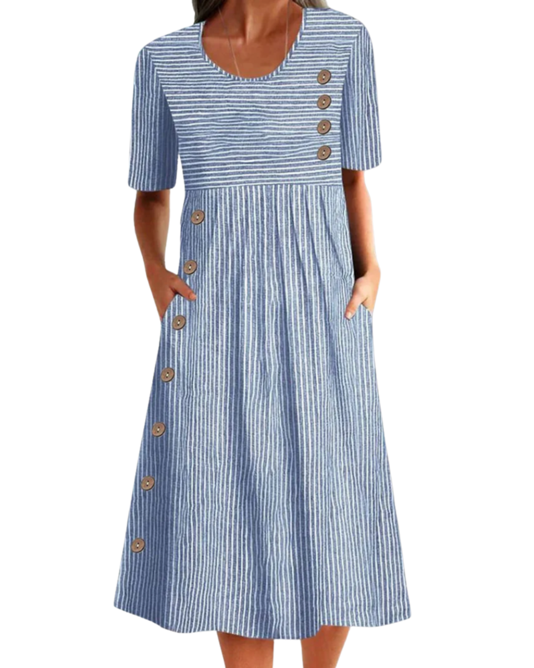 CALLIE | CLASSIC STRIPED BUTTON MIDI DRESS