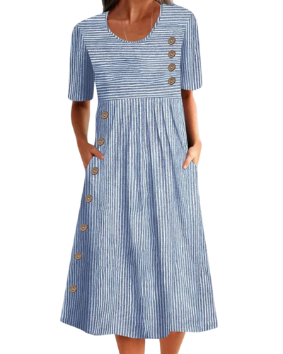 CALLIE | CLASSIC STRIPED BUTTON MIDI DRESS
