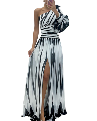 Stella | Elegant Striped One-Shoulder Maxi Dress