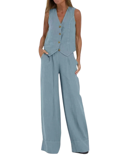 Jessica | Buttoned Vest & Wide-Leg Trousers Set