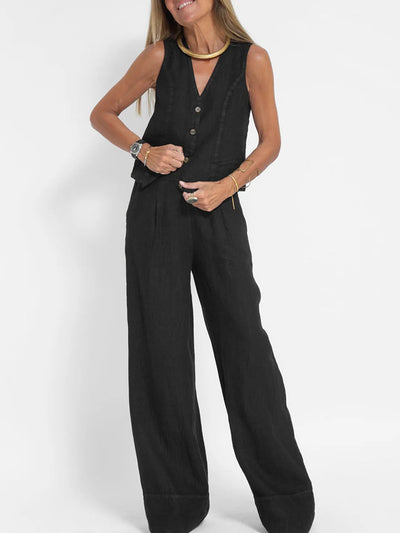 Jessica | Buttoned Vest & Wide-Leg Trousers Set