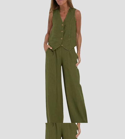 Jessica | Buttoned Vest & Wide-Leg Trousers Set