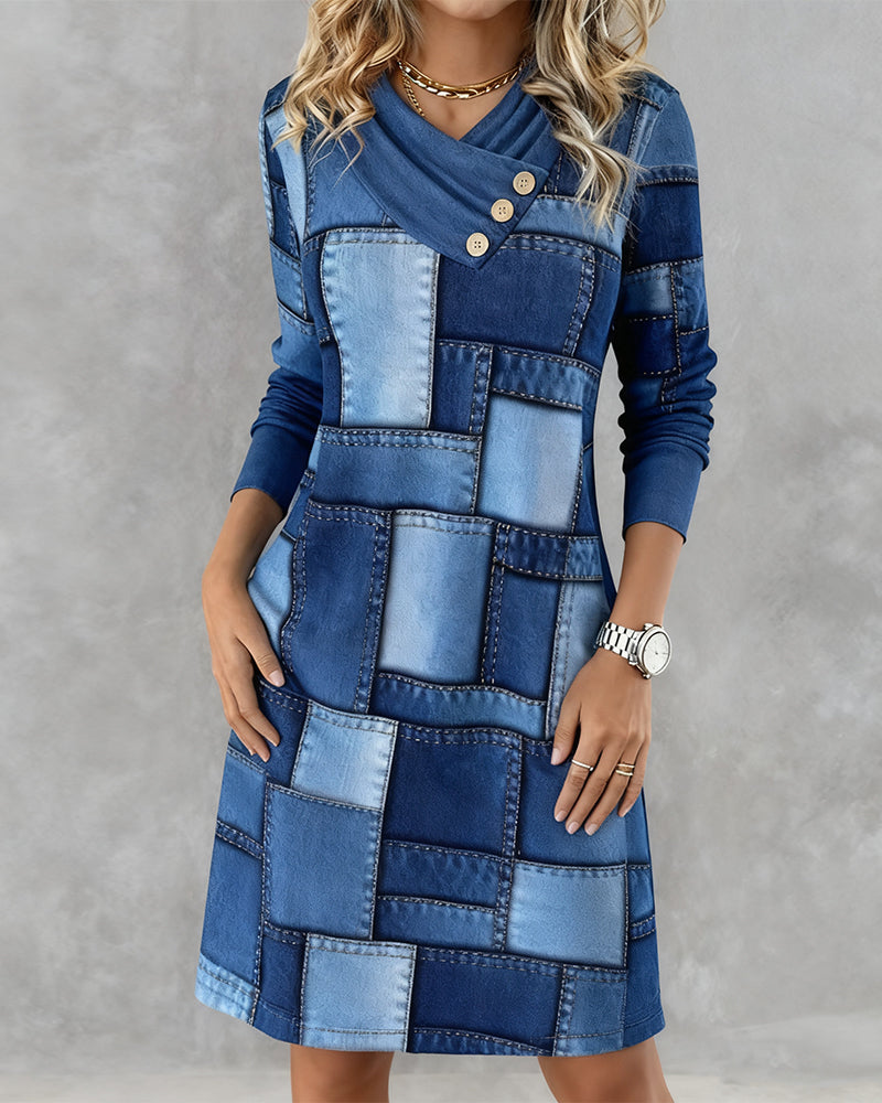 Sigrid | Denim Patchwork Winter Dress
