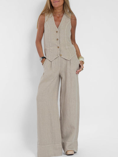 Jessica | Buttoned Vest & Wide-Leg Trousers Set