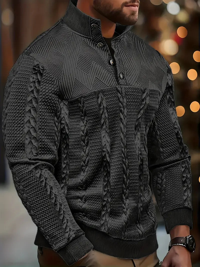 DAWSON | LONG SLEEVE HENLEY SWEATER WITH STRIPES
