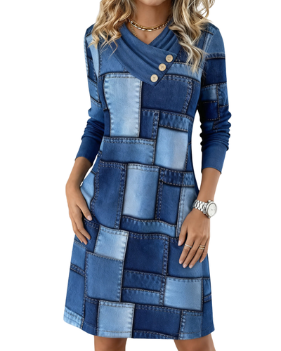 Sigrid | Denim Patchwork Winter Dress