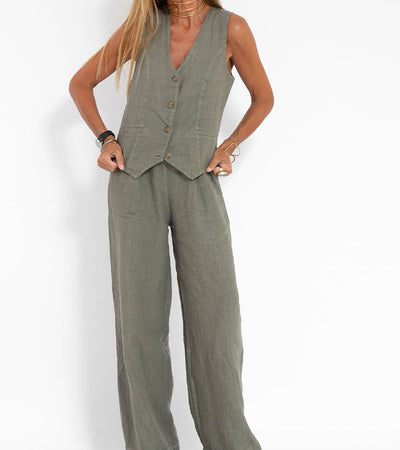 Jessica | Buttoned Vest & Wide-Leg Trousers Set