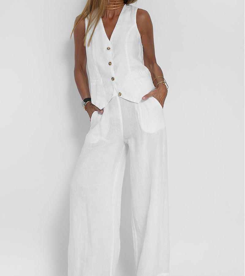 Jessica | Buttoned Vest & Wide-Leg Trousers Set