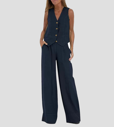 Jessica | Buttoned Vest & Wide-Leg Trousers Set