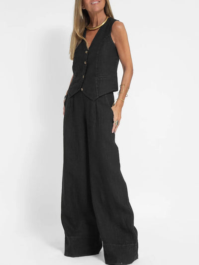 Jessica | Buttoned Vest & Wide-Leg Trousers Set