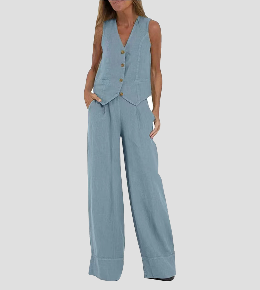 Jessica | Buttoned Vest & Wide-Leg Trousers Set