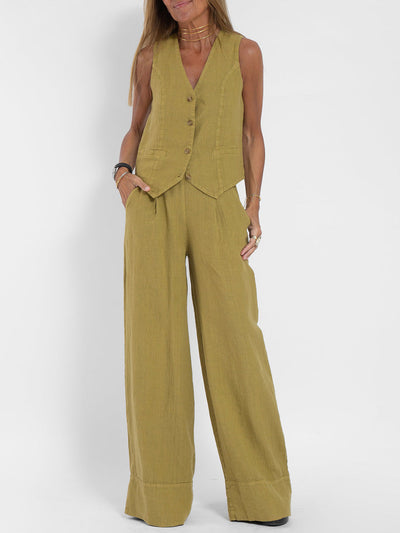 Jessica | Buttoned Vest & Wide-Leg Trousers Set