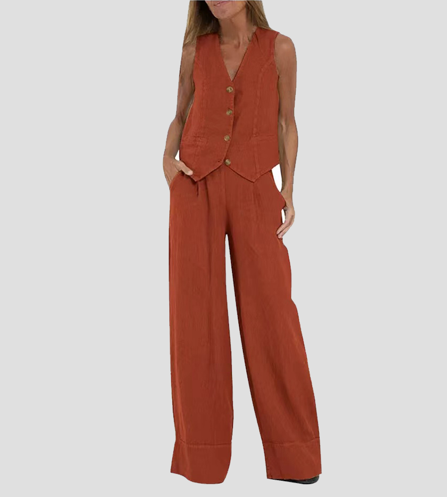 Jessica | Buttoned Vest & Wide-Leg Trousers Set