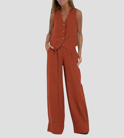 Jessica | Buttoned Vest & Wide-Leg Trousers Set