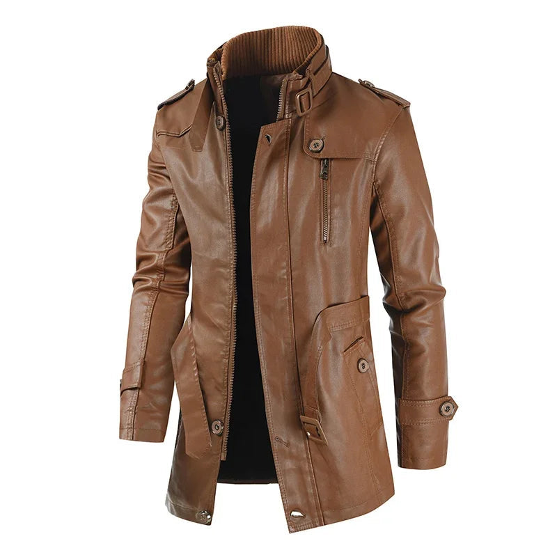 Pieter | Elegant Long Leather Biker Jacket