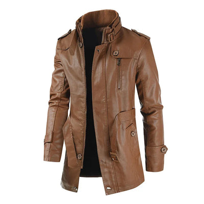 Pieter | Elegant Long Leather Biker Jacket