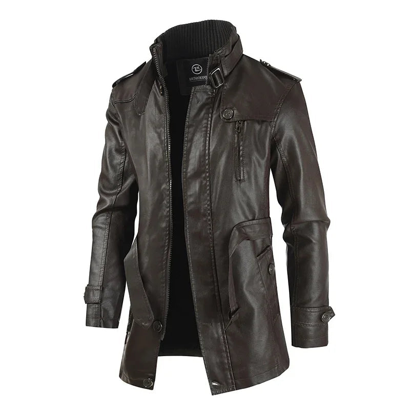Pieter | Elegant Long Leather Biker Jacket