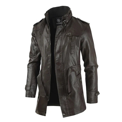 Pieter | Elegant Long Leather Biker Jacket