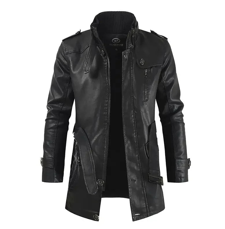 Pieter | Elegant Long Leather Biker Jacket