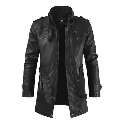 Pieter | Elegant Long Leather Biker Jacket