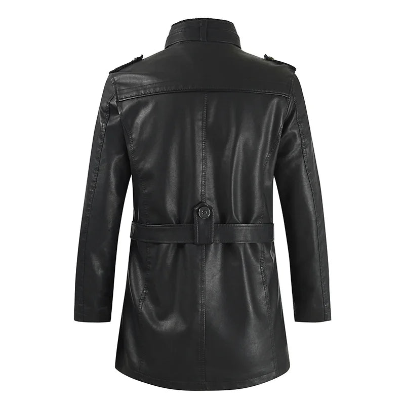 Pieter | Elegant Long Leather Biker Jacket